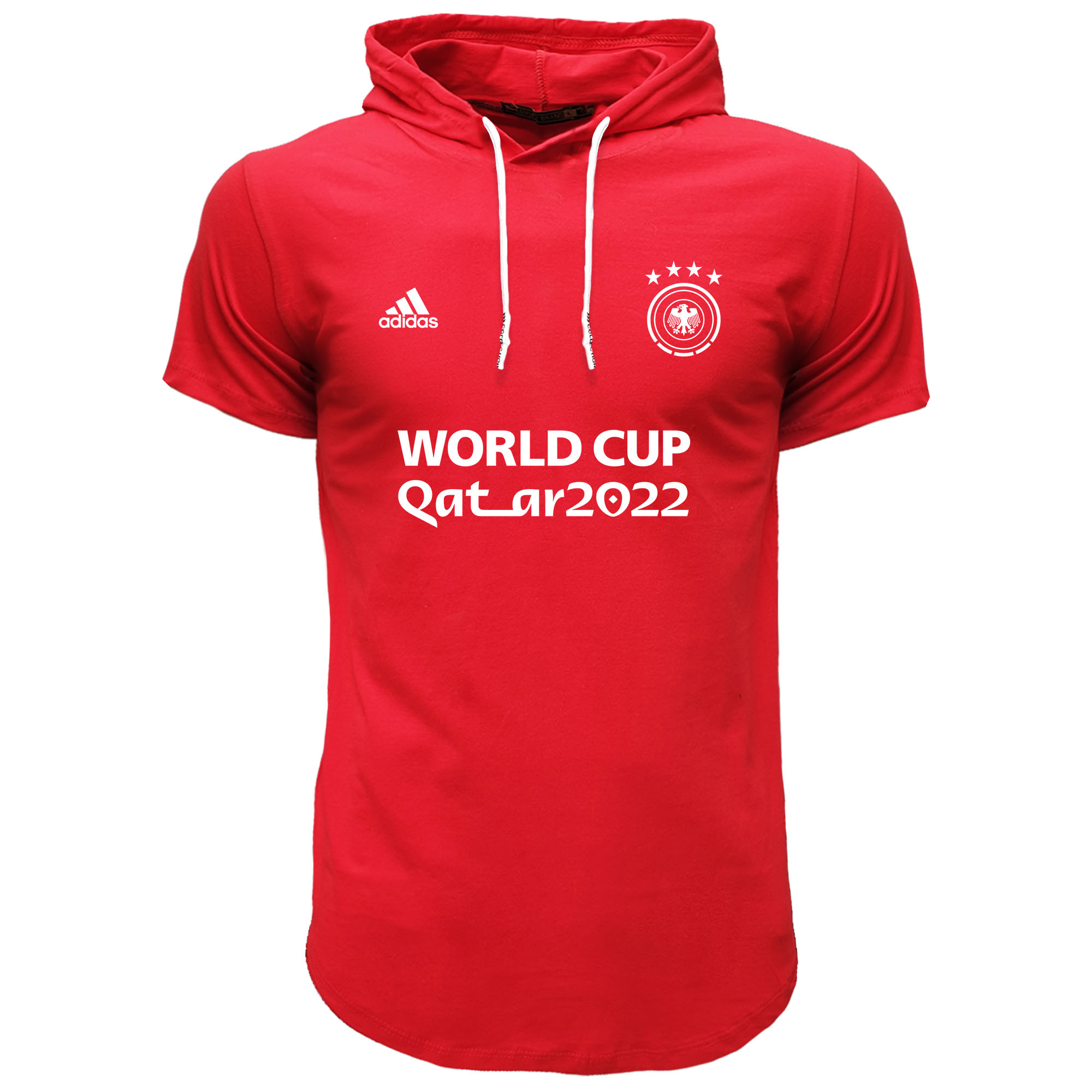 تی شرت کلاه دار  آستین کوتاه مردانه مدل 1401149 طرح جام جهانی رنگ قرمز
