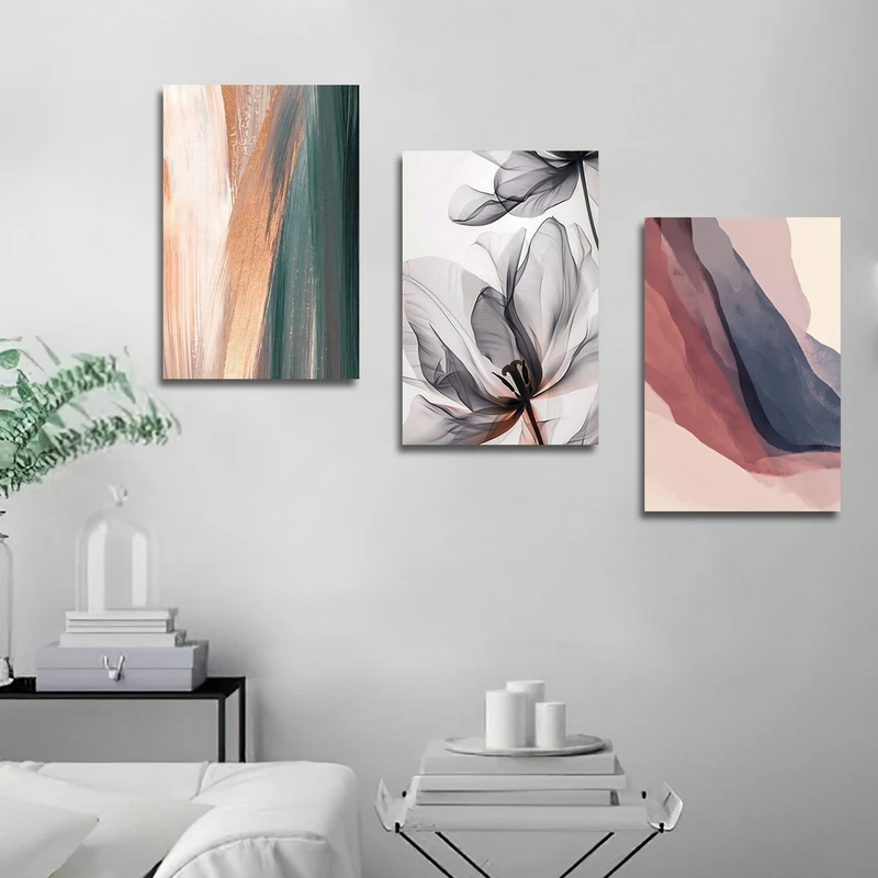 تابلو شاسی بکلیت طرح نقاشی آبرنگی و گل مدل SH-2803 مجموعه 3 عددی