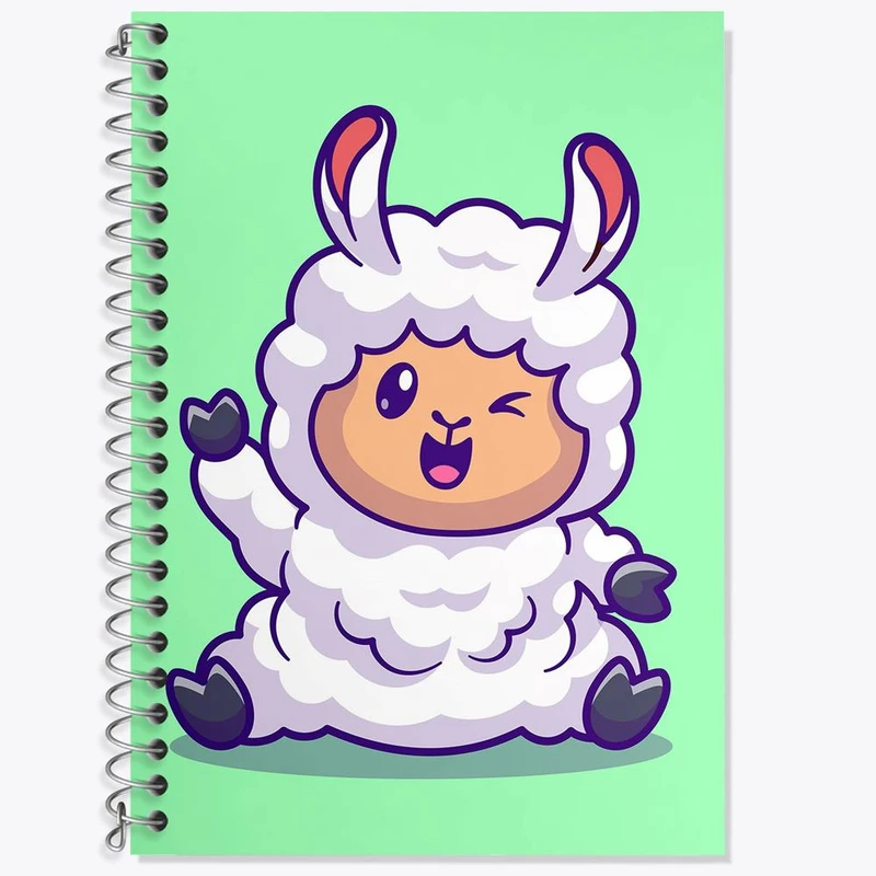 دفتر زبان 50 برگ خندالو مدل سه خط طرح حیوانات بامزه گوسفند کد 25398