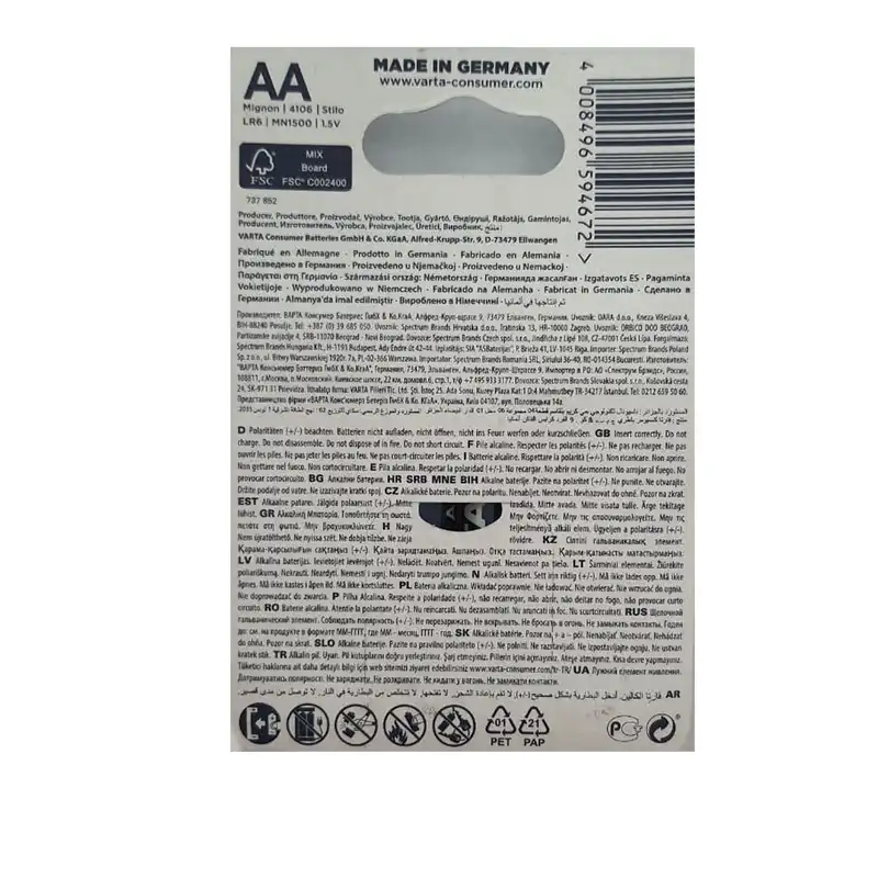 باتری قلمی وارتا مدل Longlife -MN1500-LR6 کد 32 بسته 4 عددی