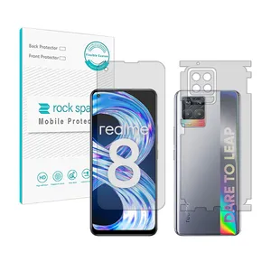 Rockspace HyGEL model transparent screen protector suitable for Realme 8 mobile phone along with the back of the phone and lens