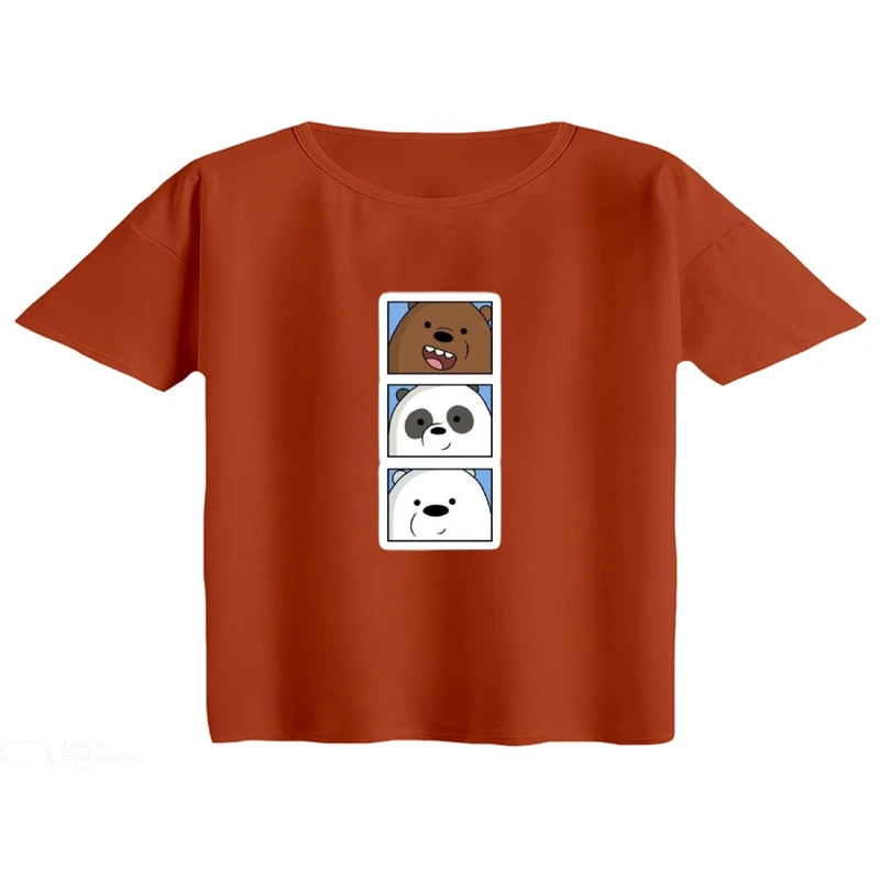 کراپ تی‌شرت آستین کوتاه زنانه مدل خرس های کله فندقی کد 2