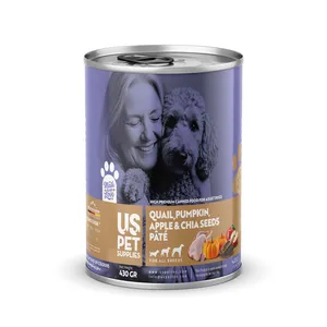 کنسرو غذای سگ یو اس پت مدل های پریمیوم طعم بلدرچین و کدو تنبل وزن 430 گرم