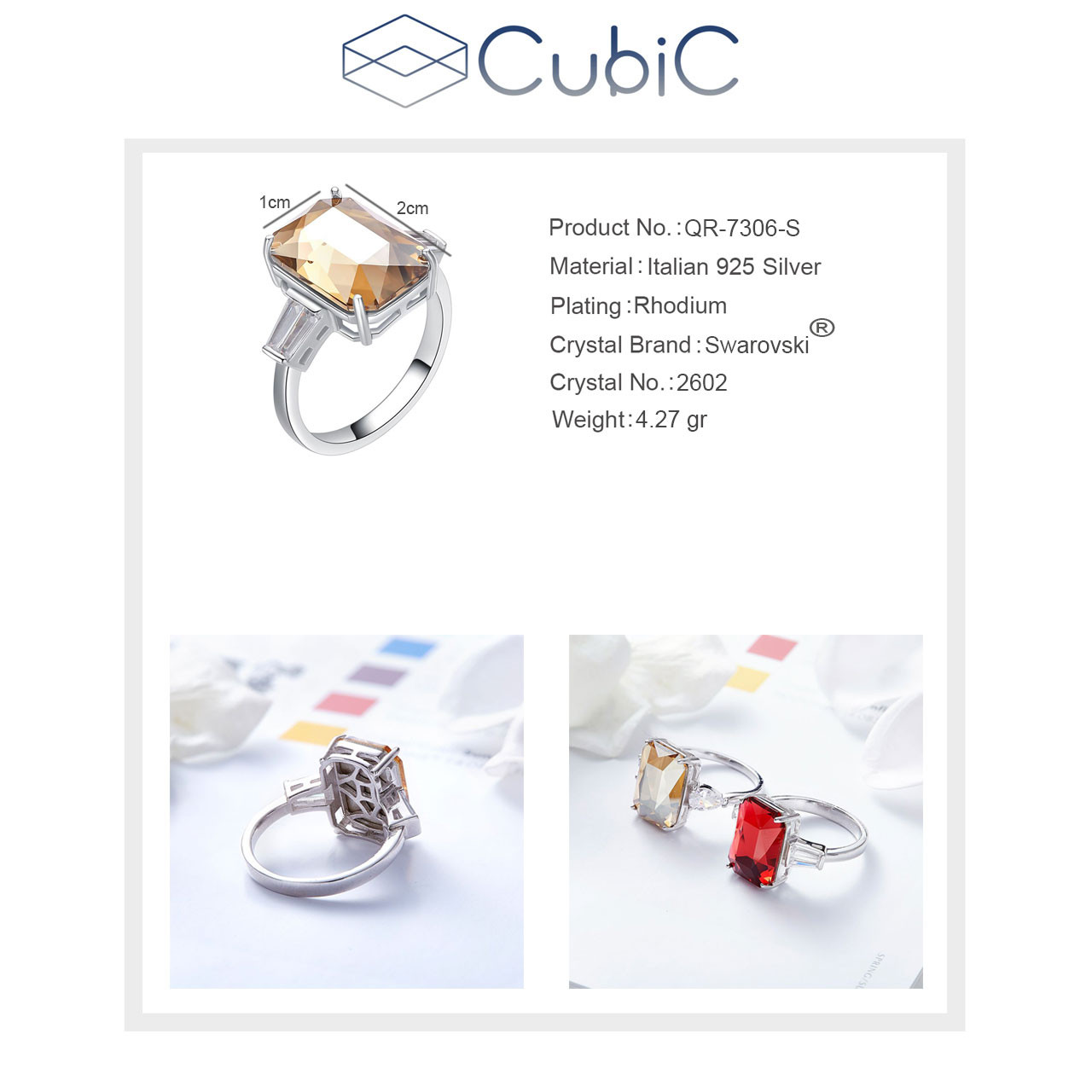 انگشتر نقره زنانه کوبیک مدل QR-7306