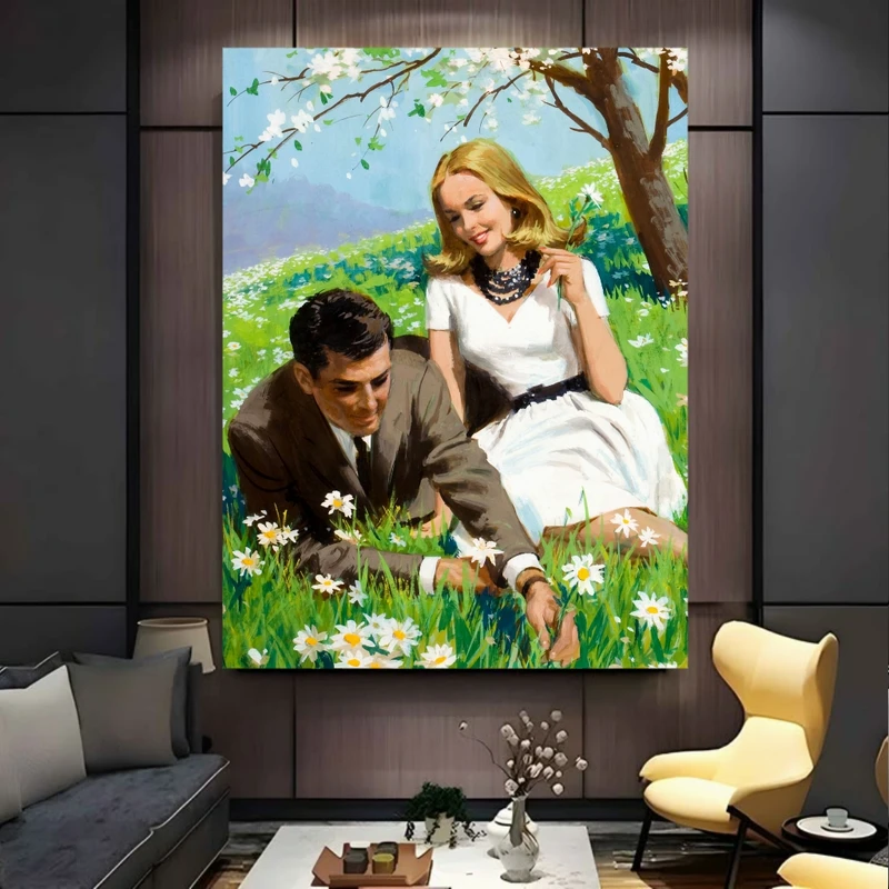 پوستر پارچه ای طرح مخمل نقاشی کاپل مدل عاشقانه کد FP106273