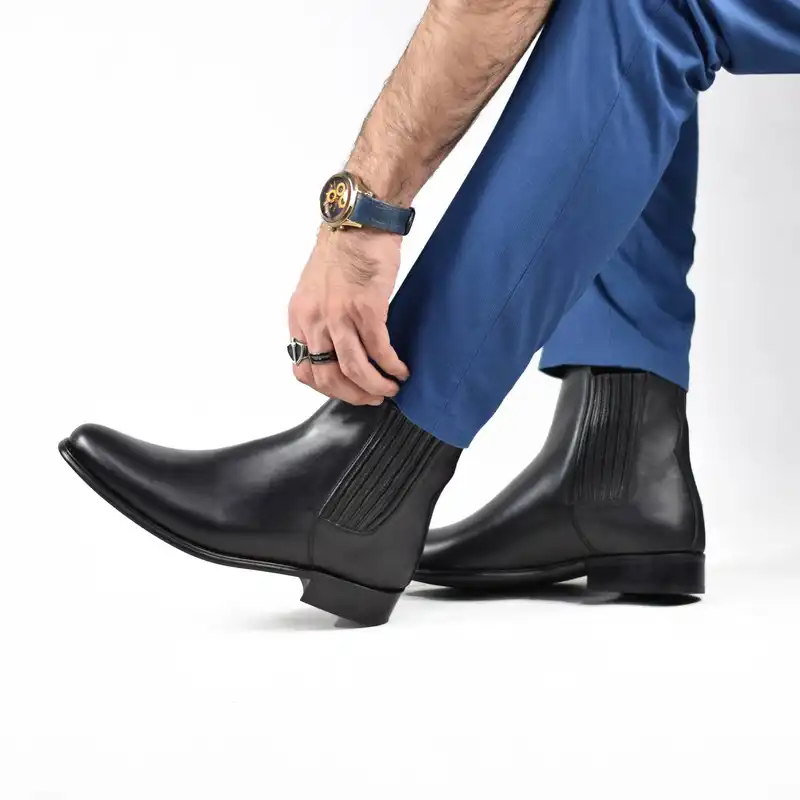 نیم بوت مردانه کرمانی مدل چرم دستدوز طبیعی کد 626 رنگ مشکی