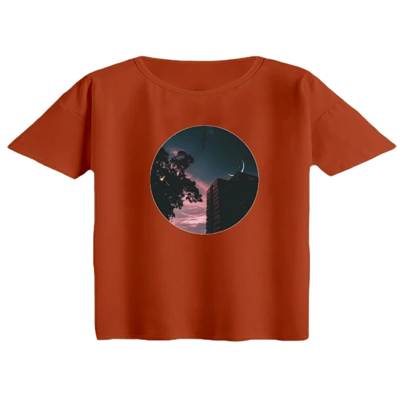 کراپ تی‌شرت آستین کوتاه زنانه مدل ماه شب