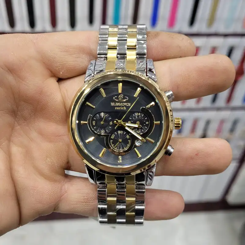 ست ساعت مچی عقربه ای  زنانه و مردانه الگانس مدل سه موتوره کرنوگراف کد AvT-3