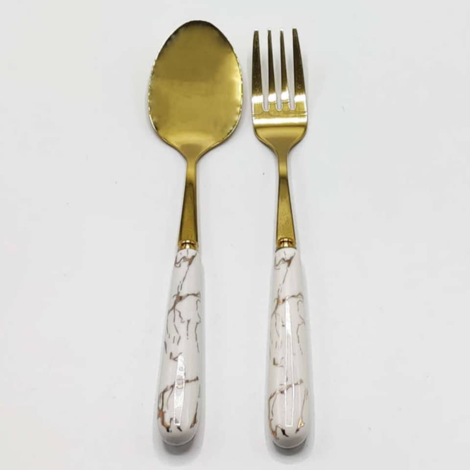ست قاشق و چنگال 12 پارچه طرح ماربل کد 1874
