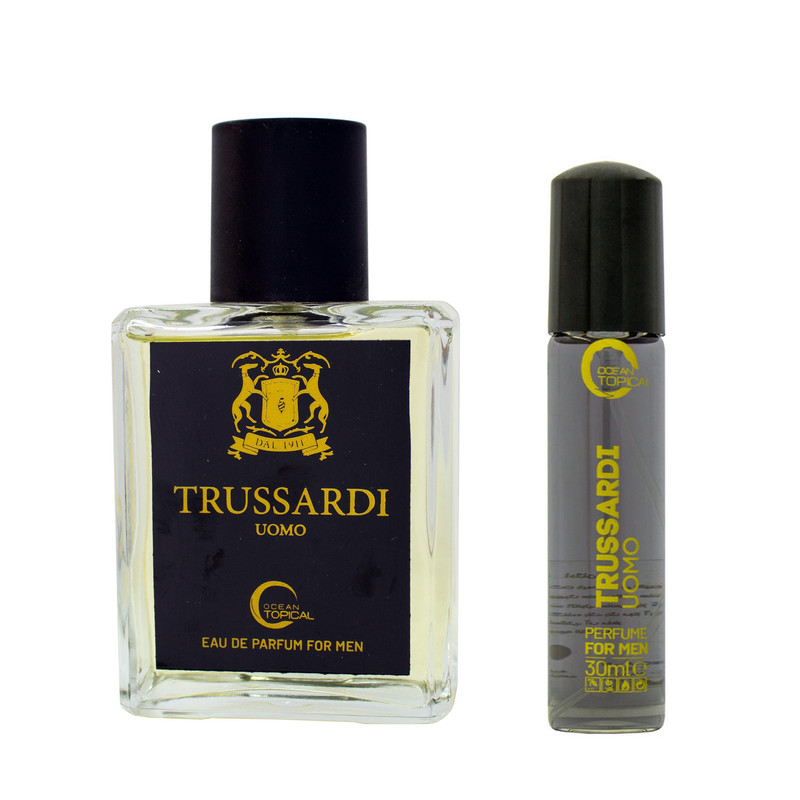 ست ادو پرفیوم مردانه اسکلاره مدل Trussardi Uomo حجم 105 میلی لیتر به همراه عطر جیبی مردانه اسکلاره مدل Trussardi Uomo حجم 30 میلی لیتر