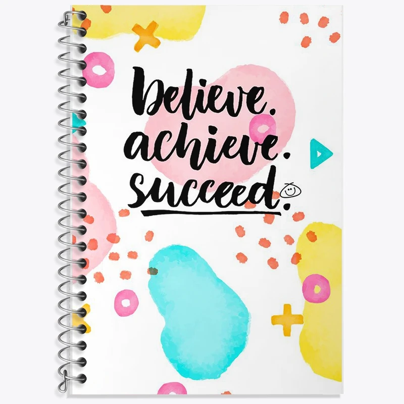 دفتر زبان 50 برگ خندالو مدل دو خط طرح Believe Achieve Succeed کد F652