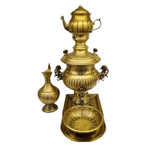 سرویس 5 پارچه سماور ذغالی برنجی مدل بلوط