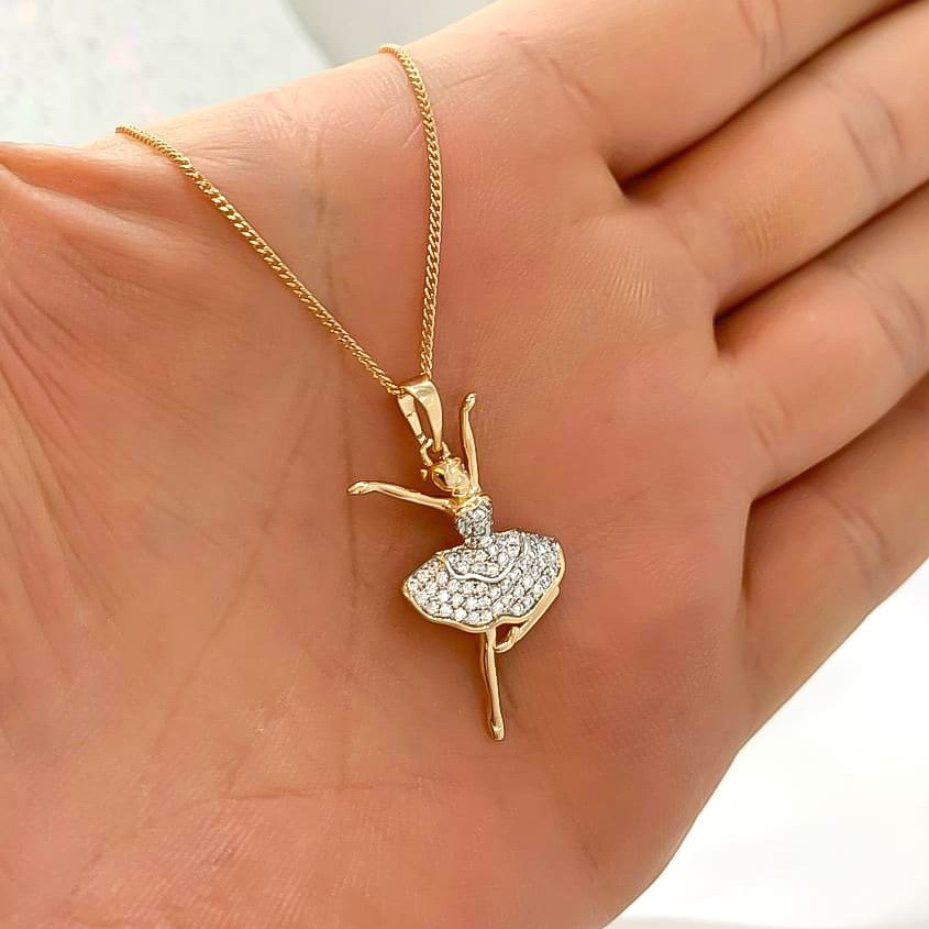 آویز گردنبند زنانه ژوپینگ مدل بالرین نگین دار