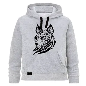 هودی پسرانه طرح گرگ کد J37 رنگ طوسی