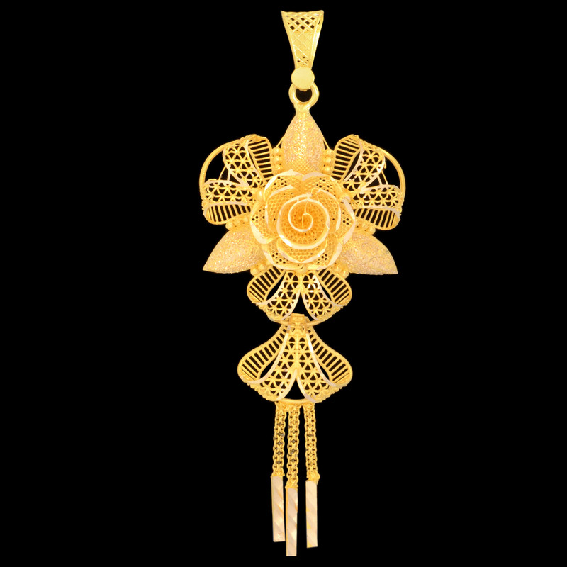 آویز گردنبند طلا 18 عیار زنانه طلای مستجابی مدل بحرینی گل رز کد 4031