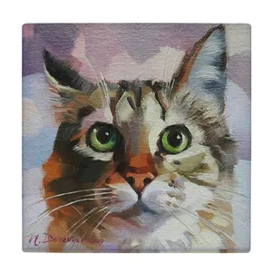 	 کاشی کارنیلا طرح نقاشی گربه مدل لوحی کد klh1887