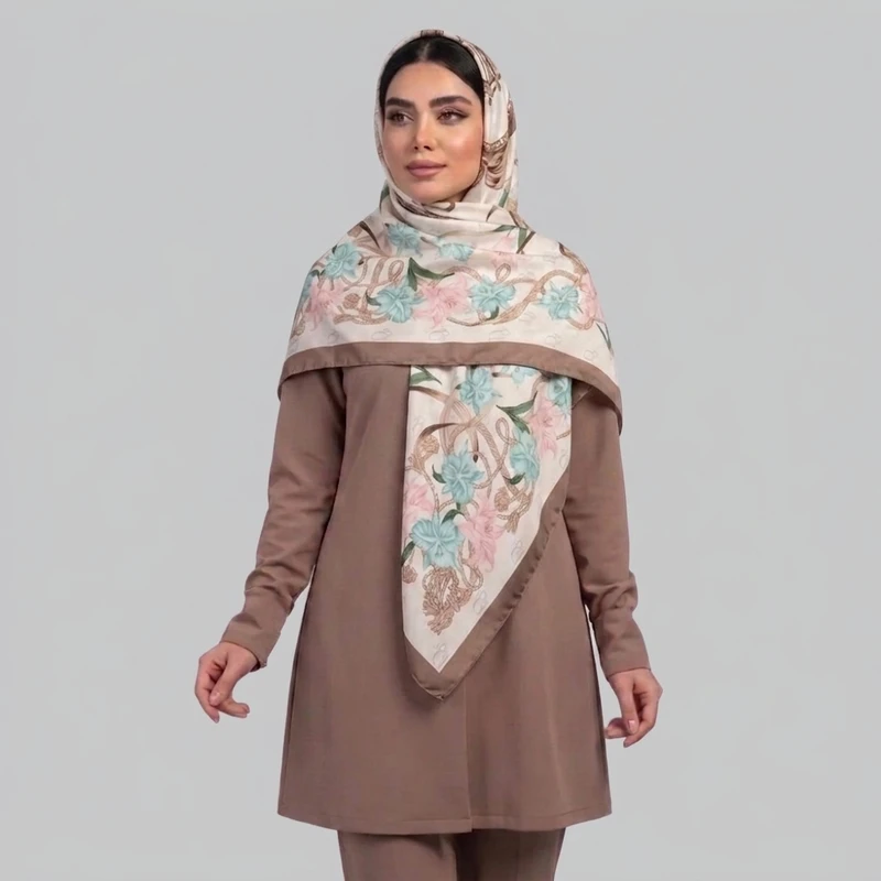 روسری ابریشم توییل زنانه مدل H38 با طول و عرض 125×125 سانتی‌متر