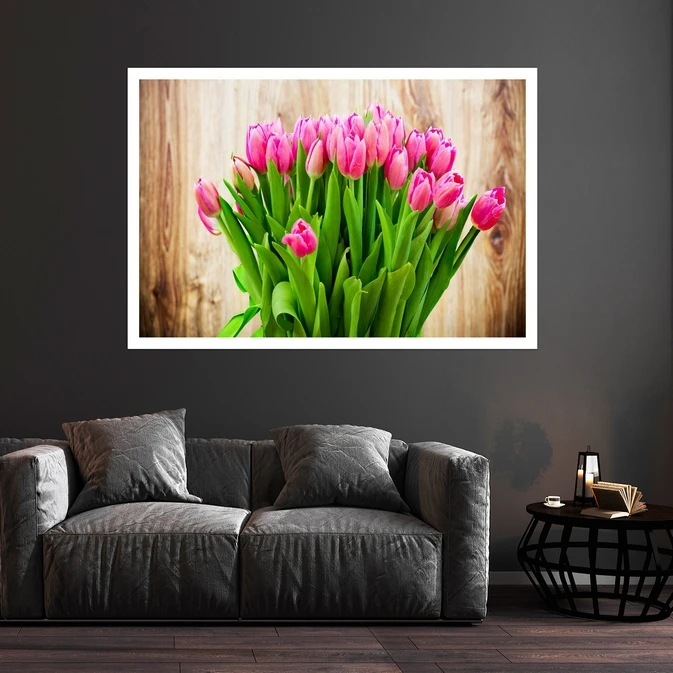 تابلو بکلیت طرح طبیعت و گل لاله صورتی مدل قاب شاسی W-s8594