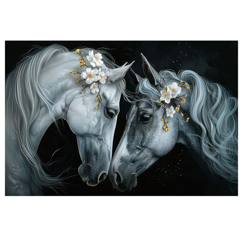 فرش پارچه‌ای مدل فرشینه طرح دو اسب عاشقانه کد AR3059715