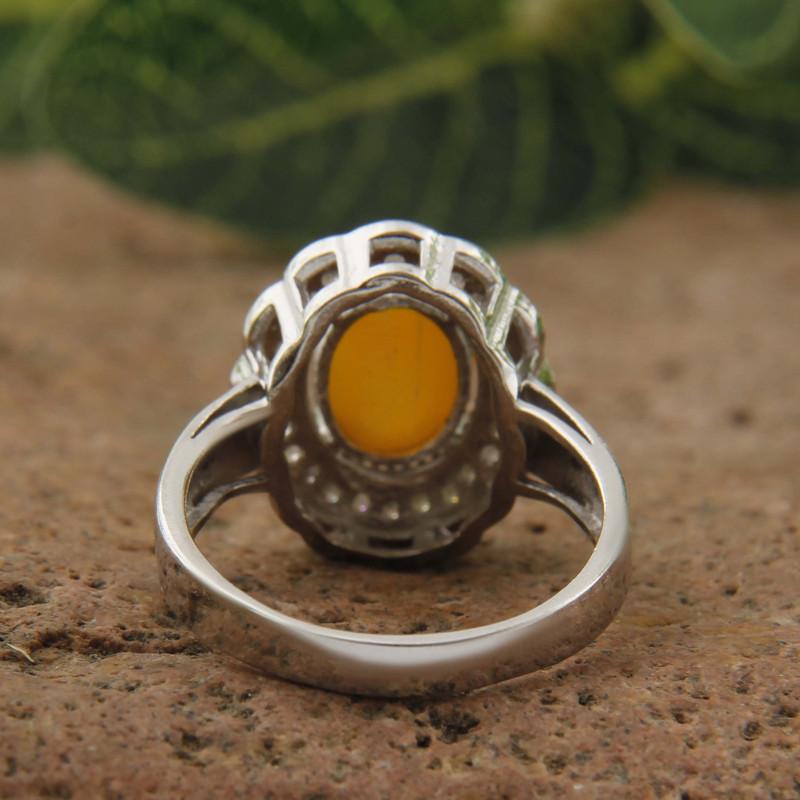 انگشتر نقره زنانه بازرگانی میلادی مدل سنگ عقیق شرف الشمس نگین برلیان بدون ریزش ابکاری رادیوم کد AWR_1586