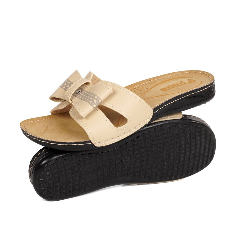 دمپایی زنانه پاپا مدل پاپیون رنگ کرم