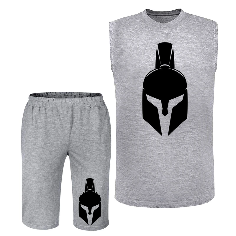 ست تاپ و شلوارک راحتی مردانه مدل A473 طرح کلاه خود رنگ طوسی