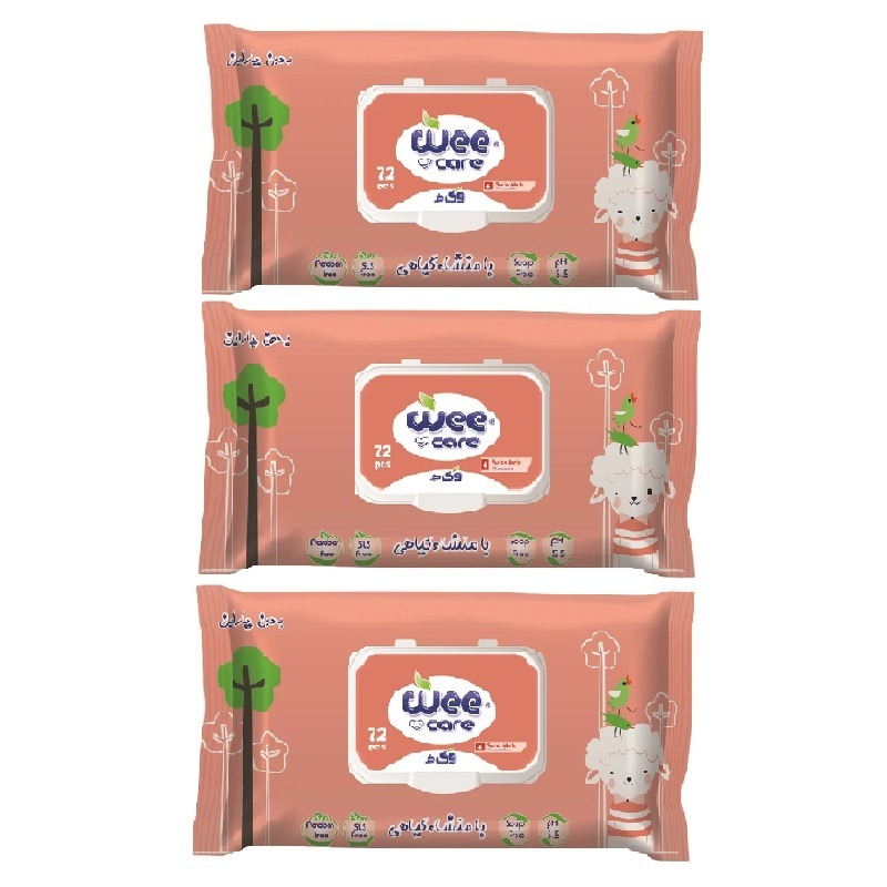 دستمال مرطوب کودک وی کر مدل عصاره جوانه گندم و روغن بادام 3 بسته 72 عددی
