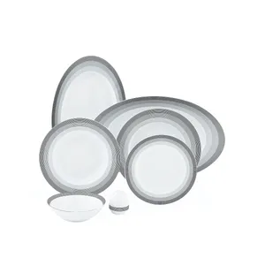 Zarin Iran Porcelain Inds Italia-F Silver Liner 28 Pieces Porcelain Dinnerware Set High Grade