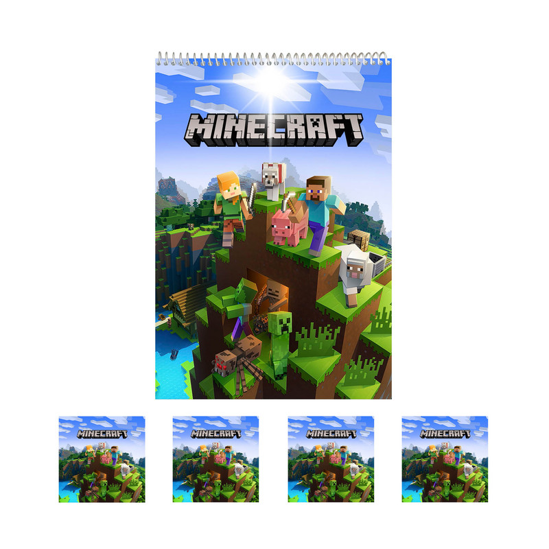 دفتر نقاشی 50 برگ مدل ماینکرافت کد A2 به همراه برچسب مجموعه 5 عددی