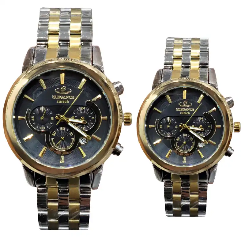 ست ساعت مچی عقربه ای  زنانه و مردانه الگانس مدل سه موتوره کرنوگراف کد AvT-3