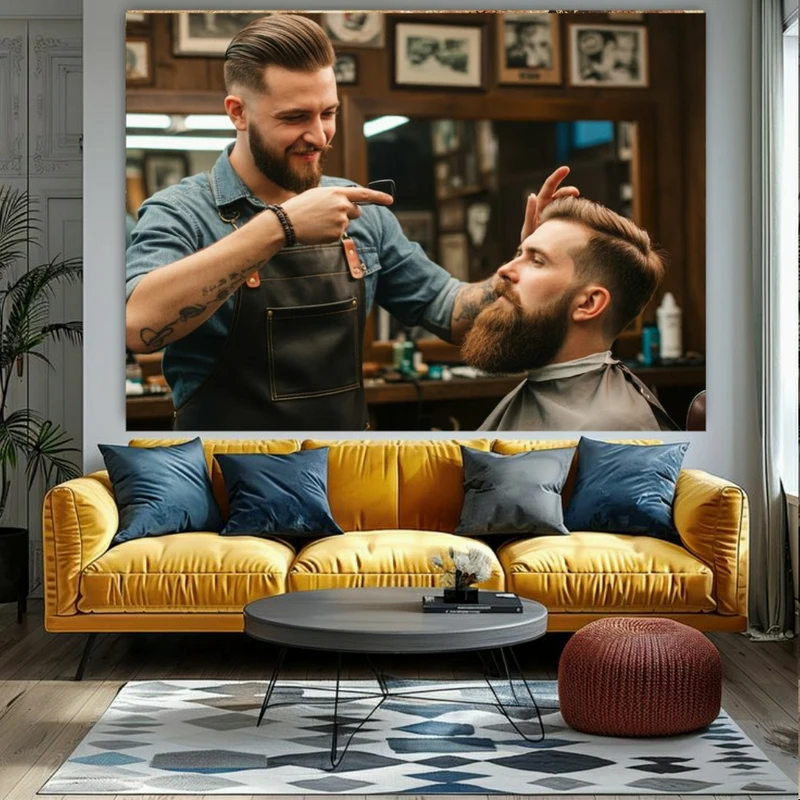 تابلو بوم طرح مخمل آرایشگاه مردانه مدل آرایشگر حرفه ای کد BK24642