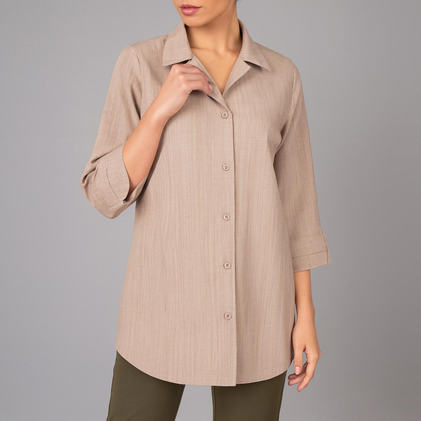 شومیز آستین بلند زنانه بنیس مدل 34154102 رنگ کرم تیره