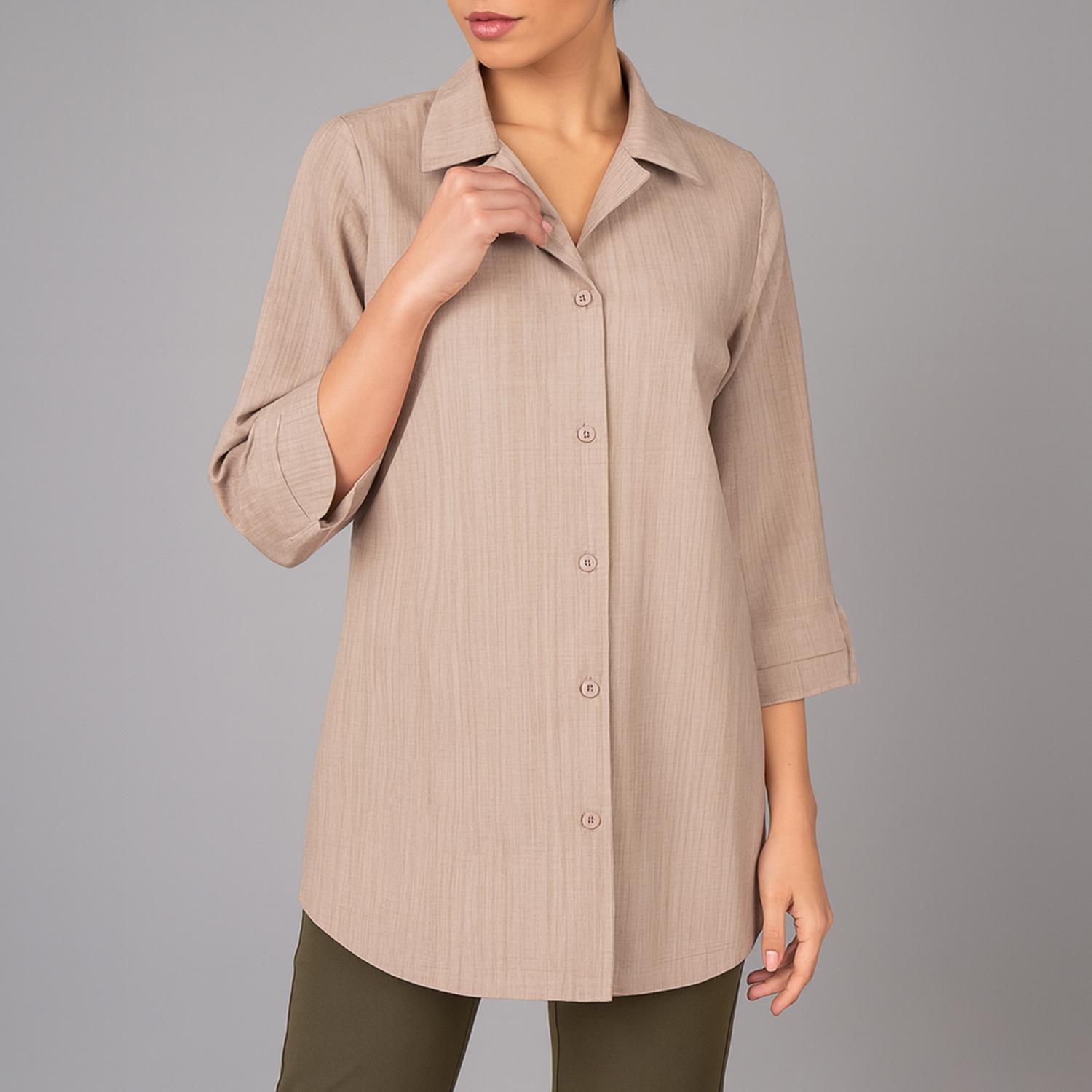 شومیز آستین بلند زنانه بنیس مدل 34154102 رنگ کرم تیره -  - 1