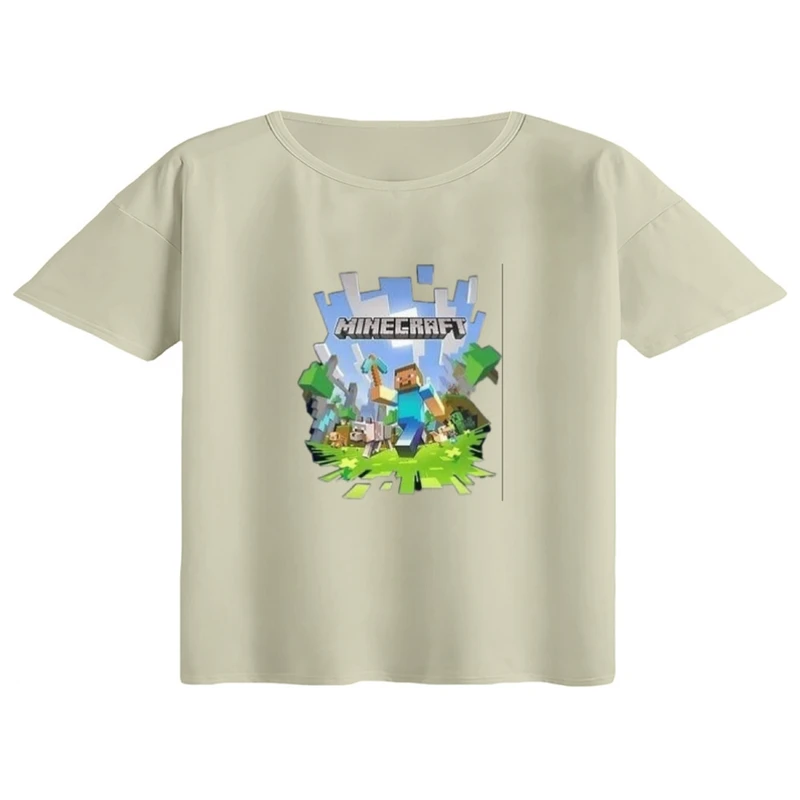 کراپ تی‌شرت آستین کوتاه زنانه مدل ماینکرفت کد 13