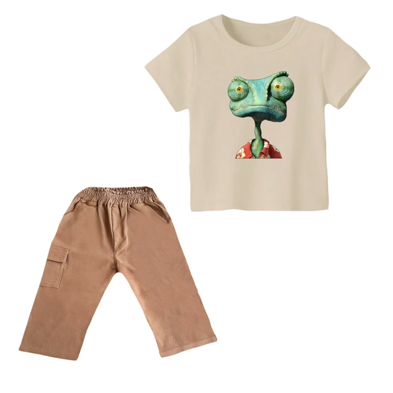 ست تی شرت و شلوارک پسرانه مدل رنگو  رنگ کرم