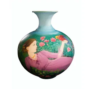 گلدان سفالی مدل گل و مرغ