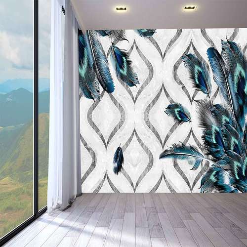 پوستر دیواری سه بعدی مدل پر آبی زمینه هندسی DVRF2296