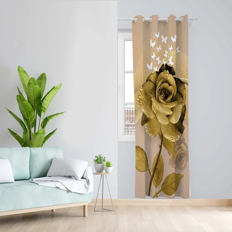 پرده طرح فلاور گلد مدل مخمل پانچی کد 5222 z سایز 140x200 سانتی متر