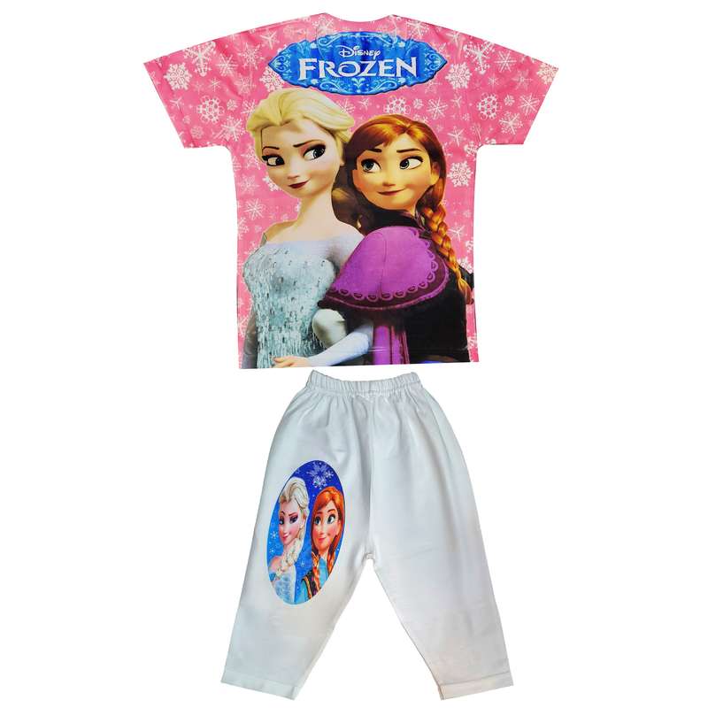 ست تی شرت و شلوارک دخترانه مدل السا و آنا کد XS60