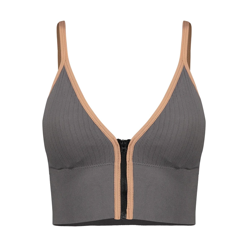 نیم تنه ورزشی زنانه ماییلدا مدل بدون فنر پددار جلو زیپ کد 4563 رنگ خاکستری