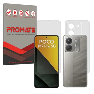 Promate Resistant model transparent screen protector suitable for Xiaomi Poco M7 Pro 5G mobile phone along with the back protector