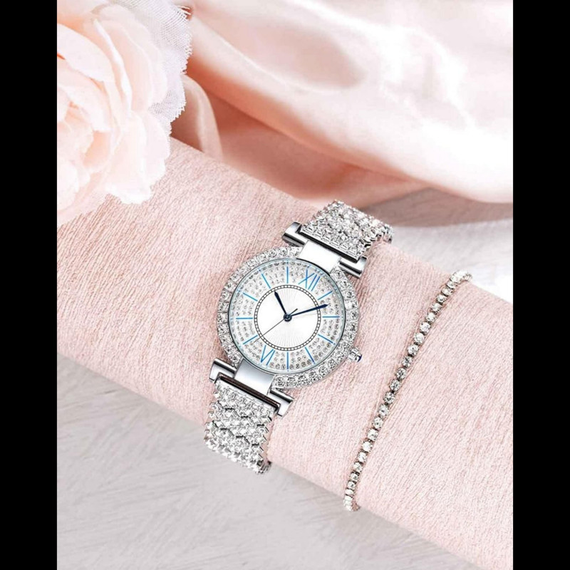 ساعت مچی عقربه ای زنانه مدل فول نگین ساعت مچی عقربه ای زنانه مدل فول نگین