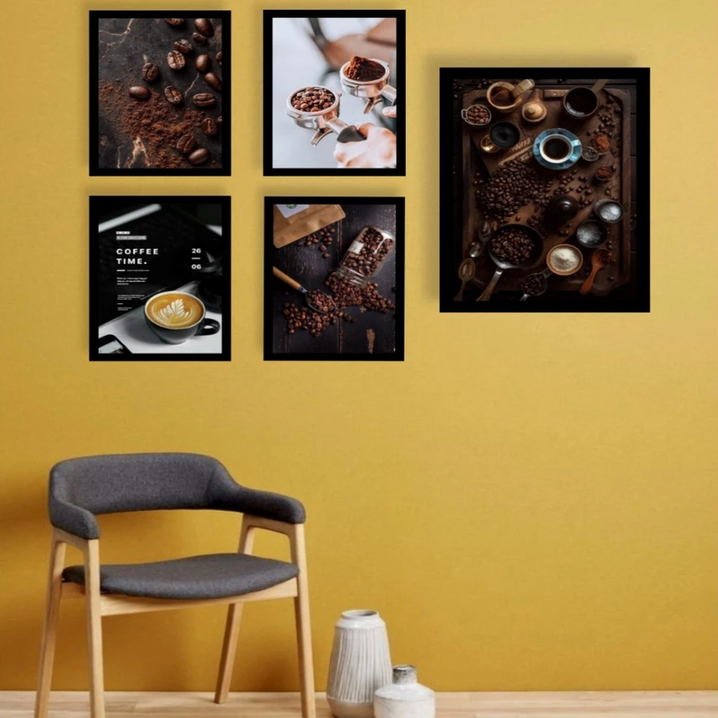 تابلو طرح کافه و قهوه کد Cafe77 مجموعه 5 عددی 