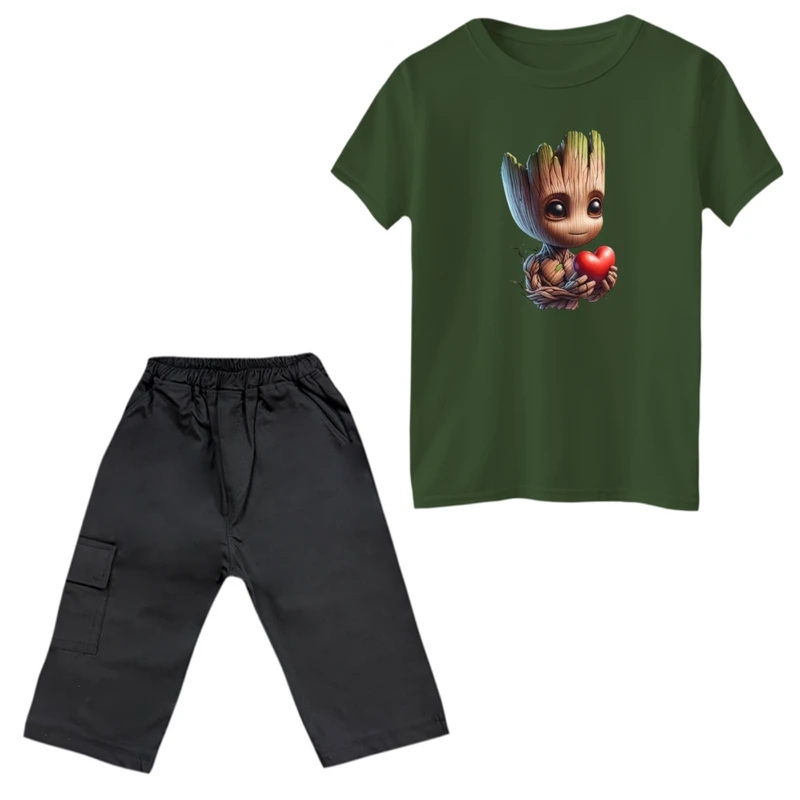 ست تی‌شرت و شلوارک پسرانه مدل گروت و قلب