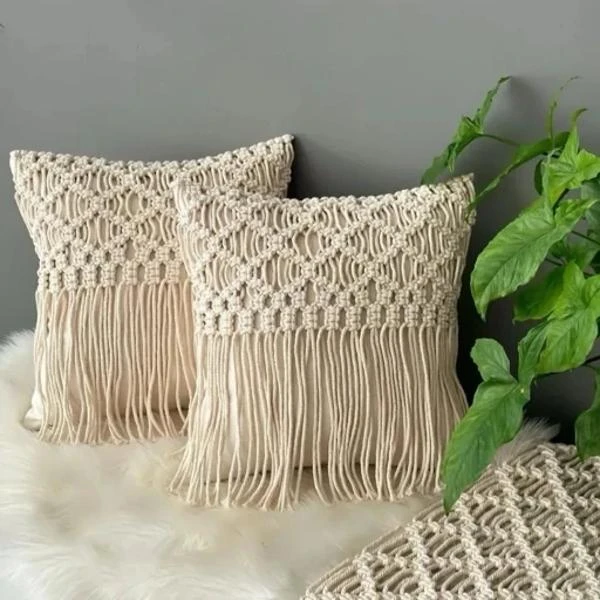 کاور کوسن مدل مکرومه طرح لوزی سایز 40*40 سانتی متر