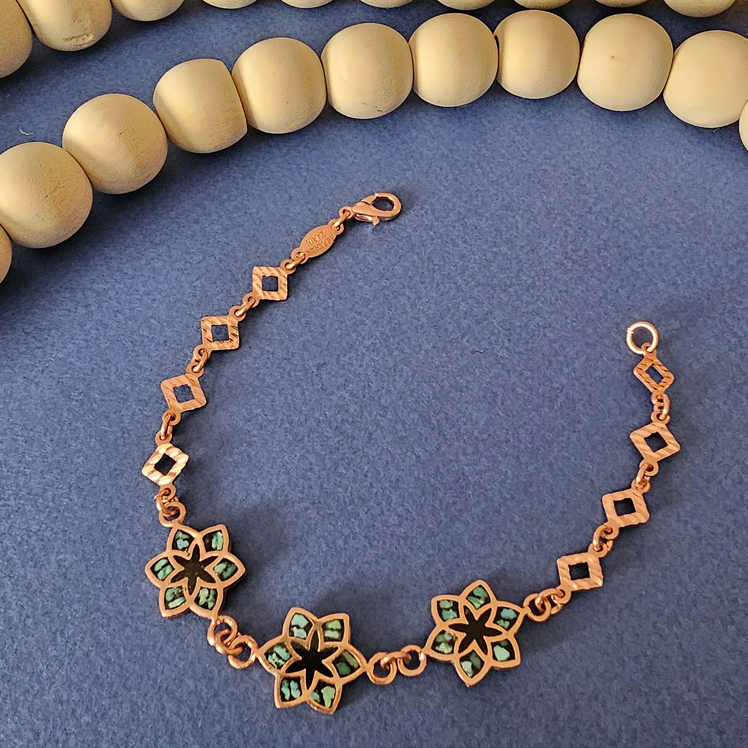 دستبند دست‌ساز زنانه مدل فیروزه کوب کد S062