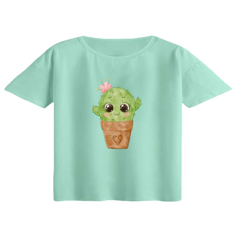کراپ تی‌شرت آستین کوتاه زنانه مدل کاکتوس کوچولو