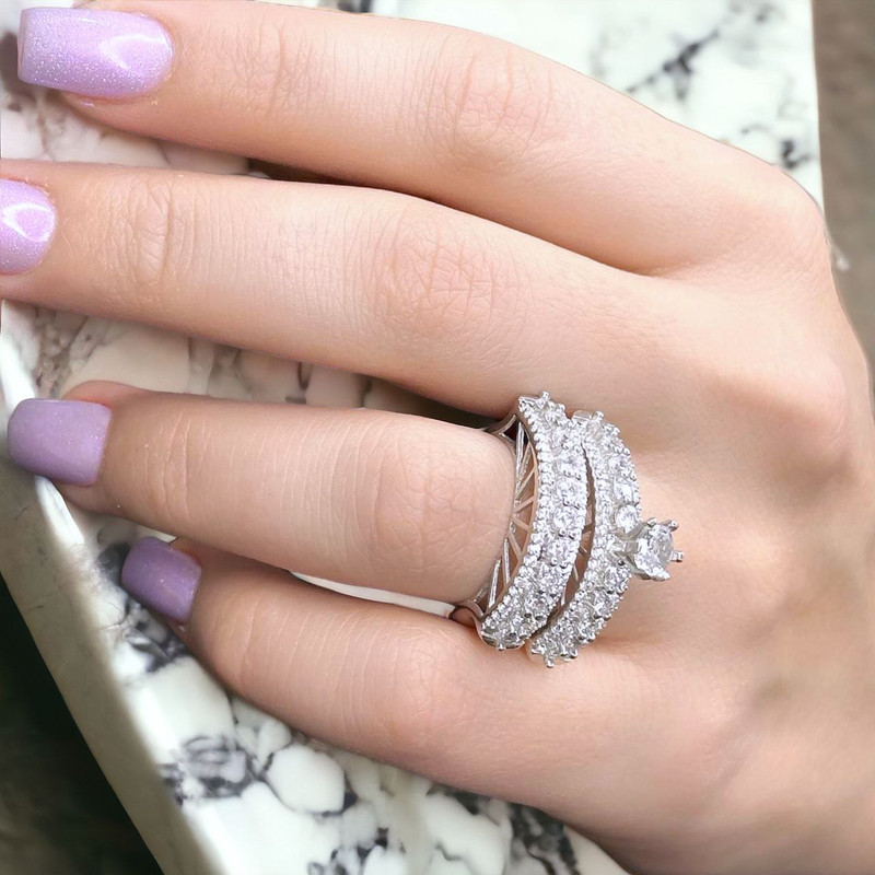 حلقه و پشت حلقه نقره زنانه مدل تک تاش 0129