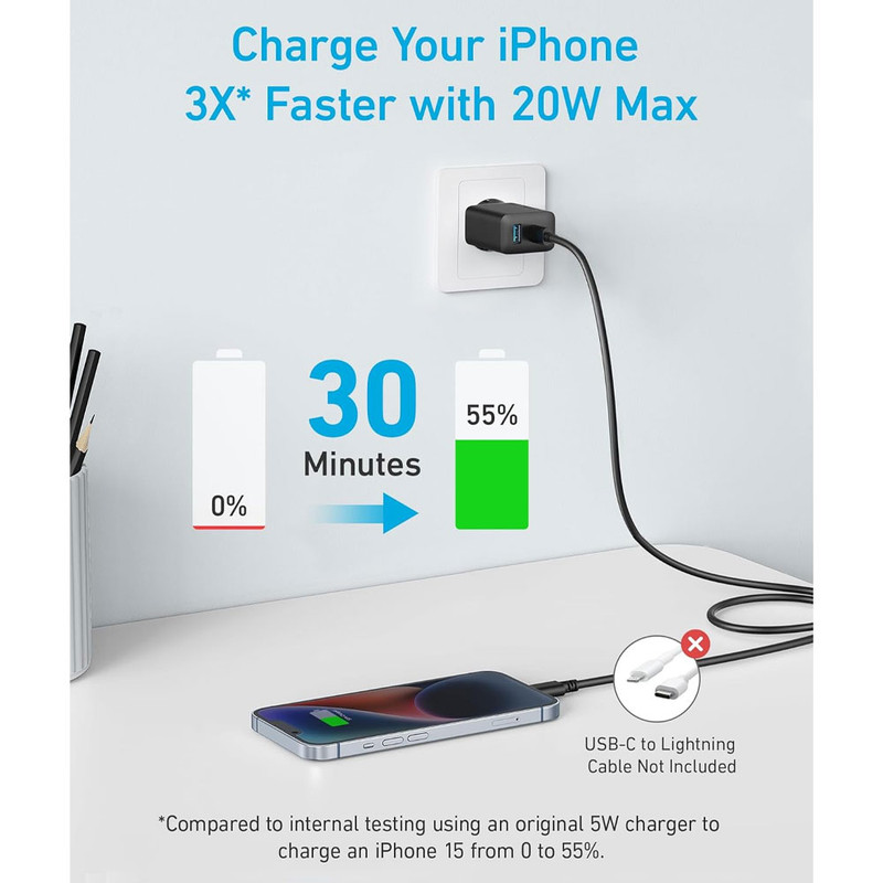 شارژر دیواری 20 وات انکر مدل B2348 به همراه کابل USB-C به طول 1.5 متر