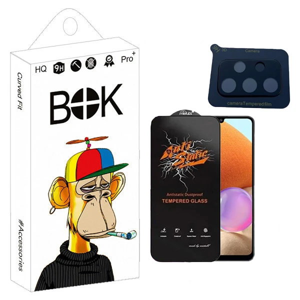 محافظ صفحه نمایش بوک مدل Antistatic Touch مناسب برای گوشی موبایل سامسونگ Galaxy a32 به همراه محافظ لنز دوربین 3D